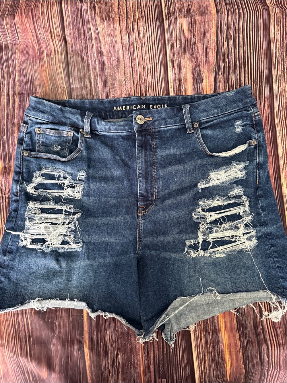 American Eagle Outfitters Dark Blue Distressed Denim Cutoff Shorts